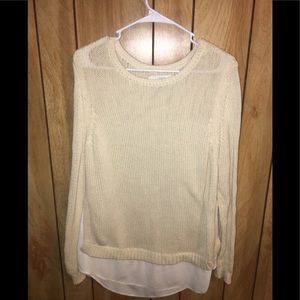 The Loft Cream Woven Sweater with Sewn in Blouse